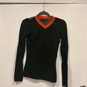 rag & bone Black V-Neck Sweater with Red Trim